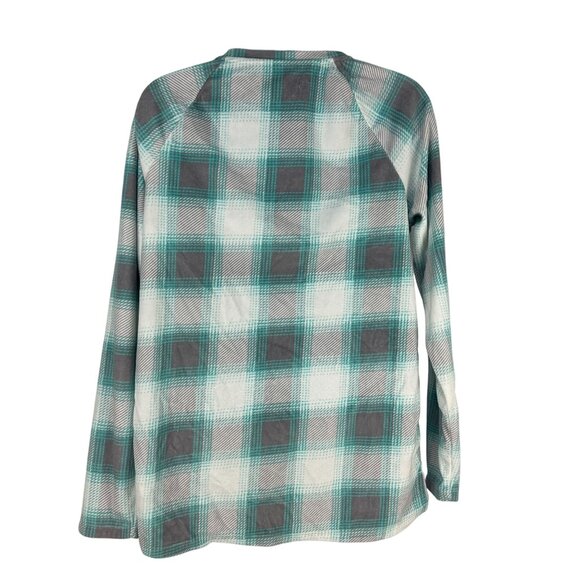 Sonoma Womens Small Plaid Turquoise Gray Pajama Set Long Sleeve Top Elastic Pant - Picture 3 of 8